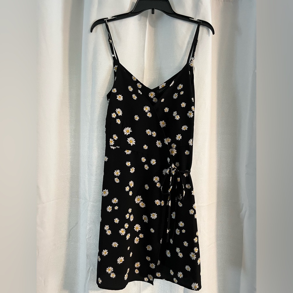 Black Wrap Dress with Daisies